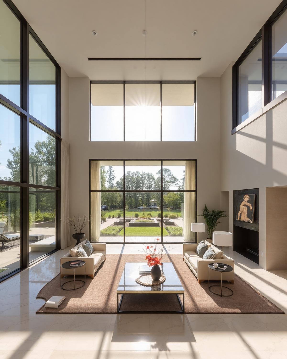 Living room with new floor-to-ceiling windows